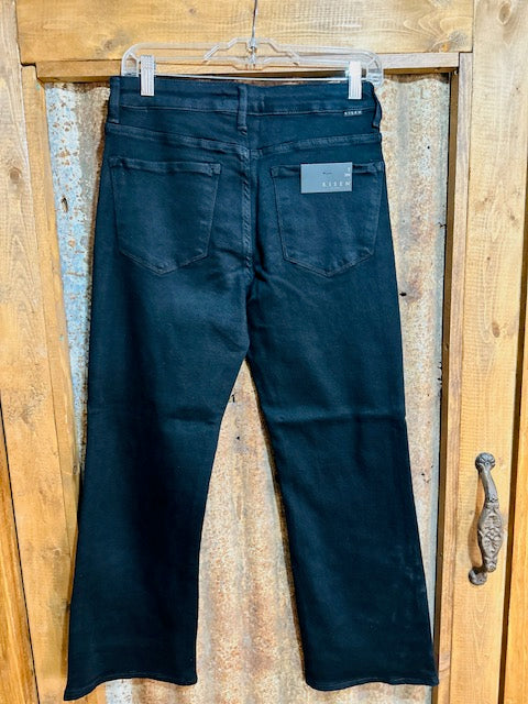 RISEN Mid Rise Bootcut Frayed Waistband Hem Detail Jeans, Dark Wash