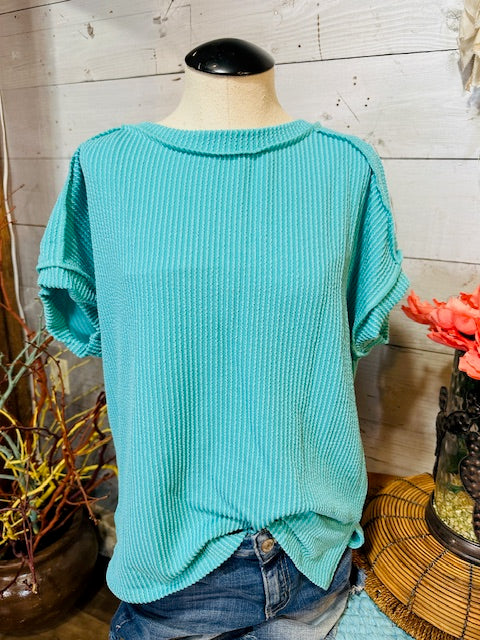 Turquoise Ribbed Top