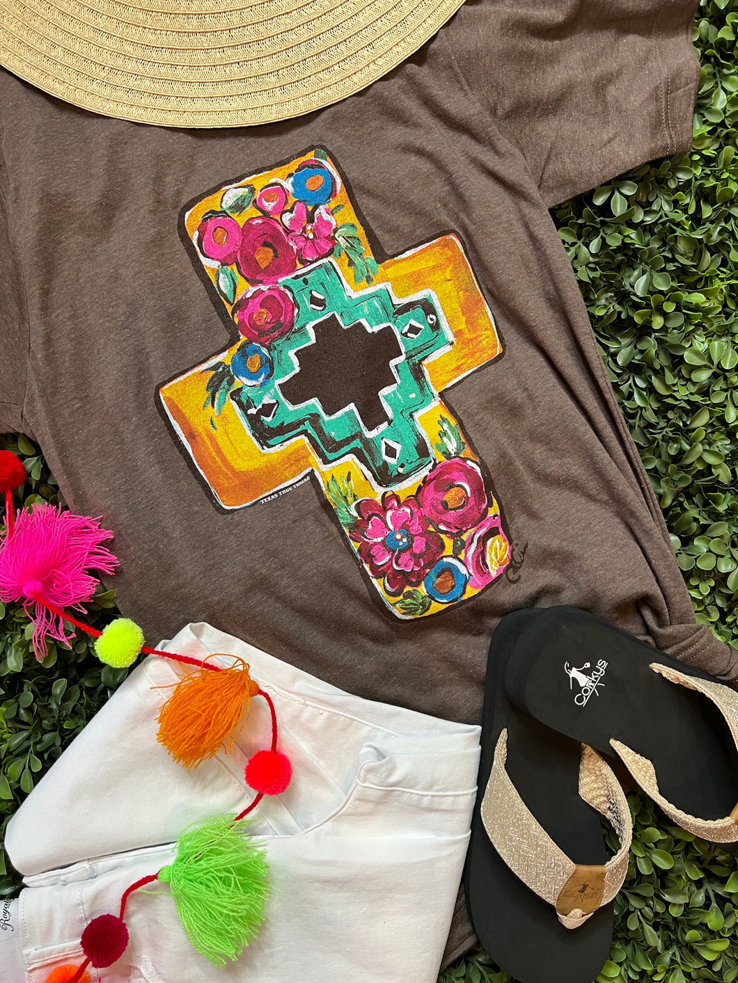 Rose and Turquoise Cross Tee