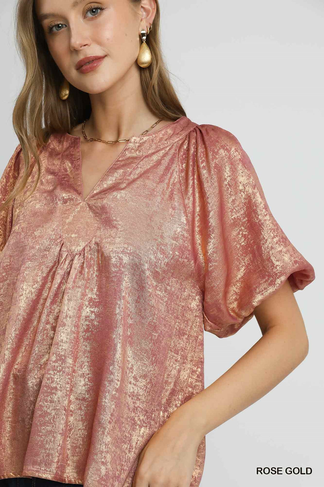 Metallic Puff Sleeve Blouse