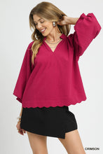 Load image into Gallery viewer, Split V Neck Top with Balloon Sleeves

