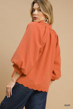 Load image into Gallery viewer, Split V Neck Top with Balloon Sleeves
