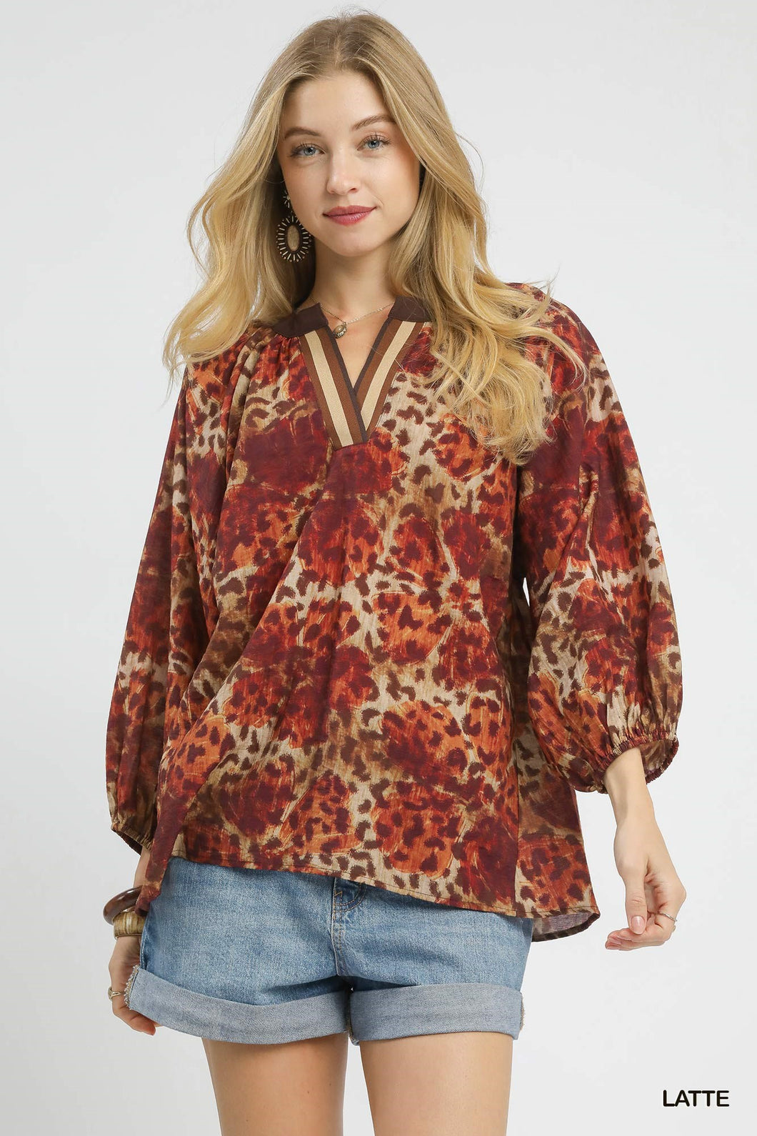 Animal Print V-Neck Boho Blouse