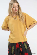 Load image into Gallery viewer, Linen Scallop Sleeve Boho Top
