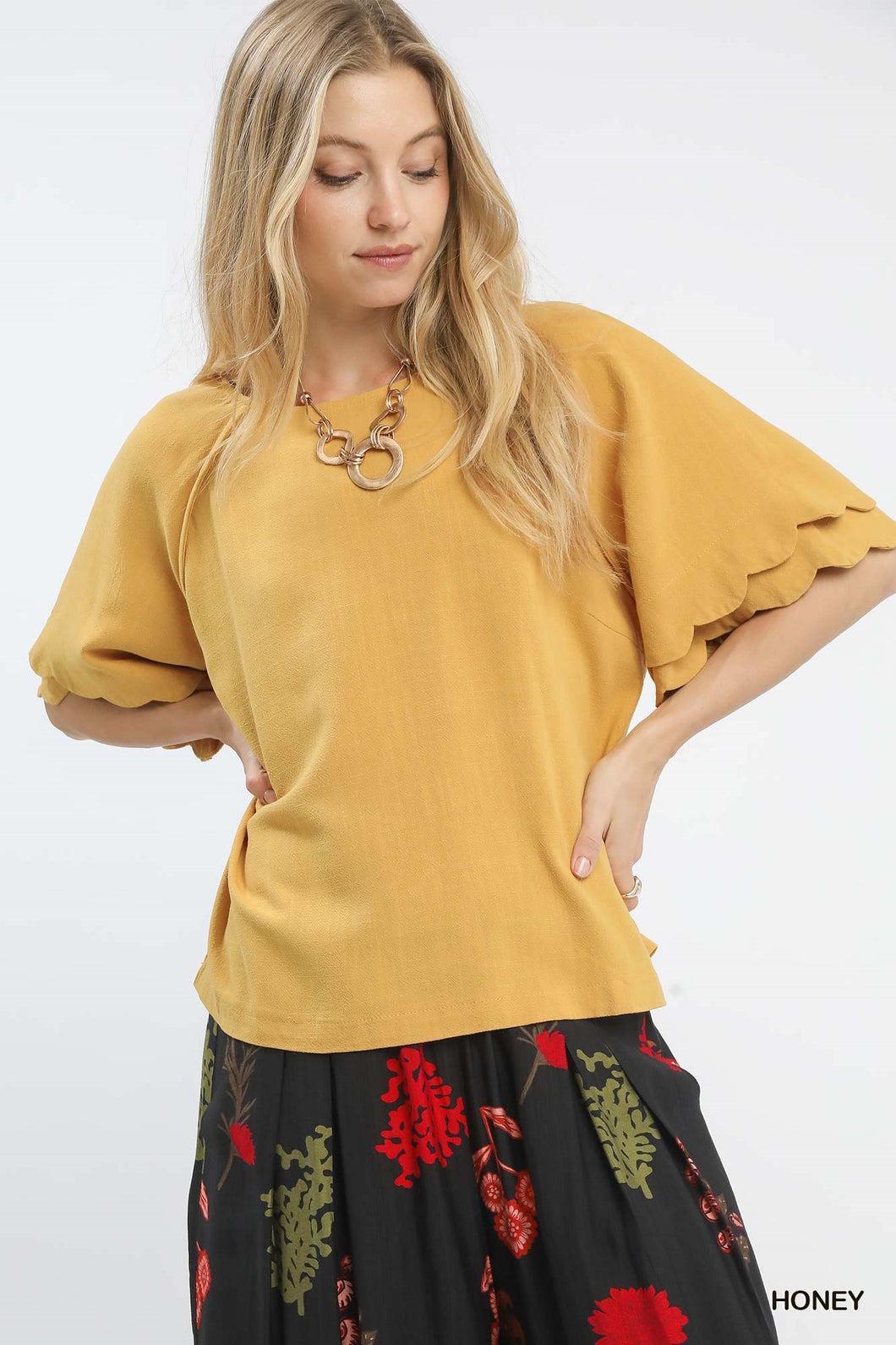 Linen Scallop Sleeve Boho Top