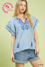 Load image into Gallery viewer, Embroidered Split Neck Boho Top
