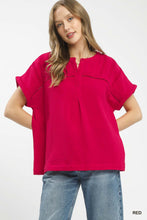 Load image into Gallery viewer, Textured Gauze Split-Neck Boho Blouse
