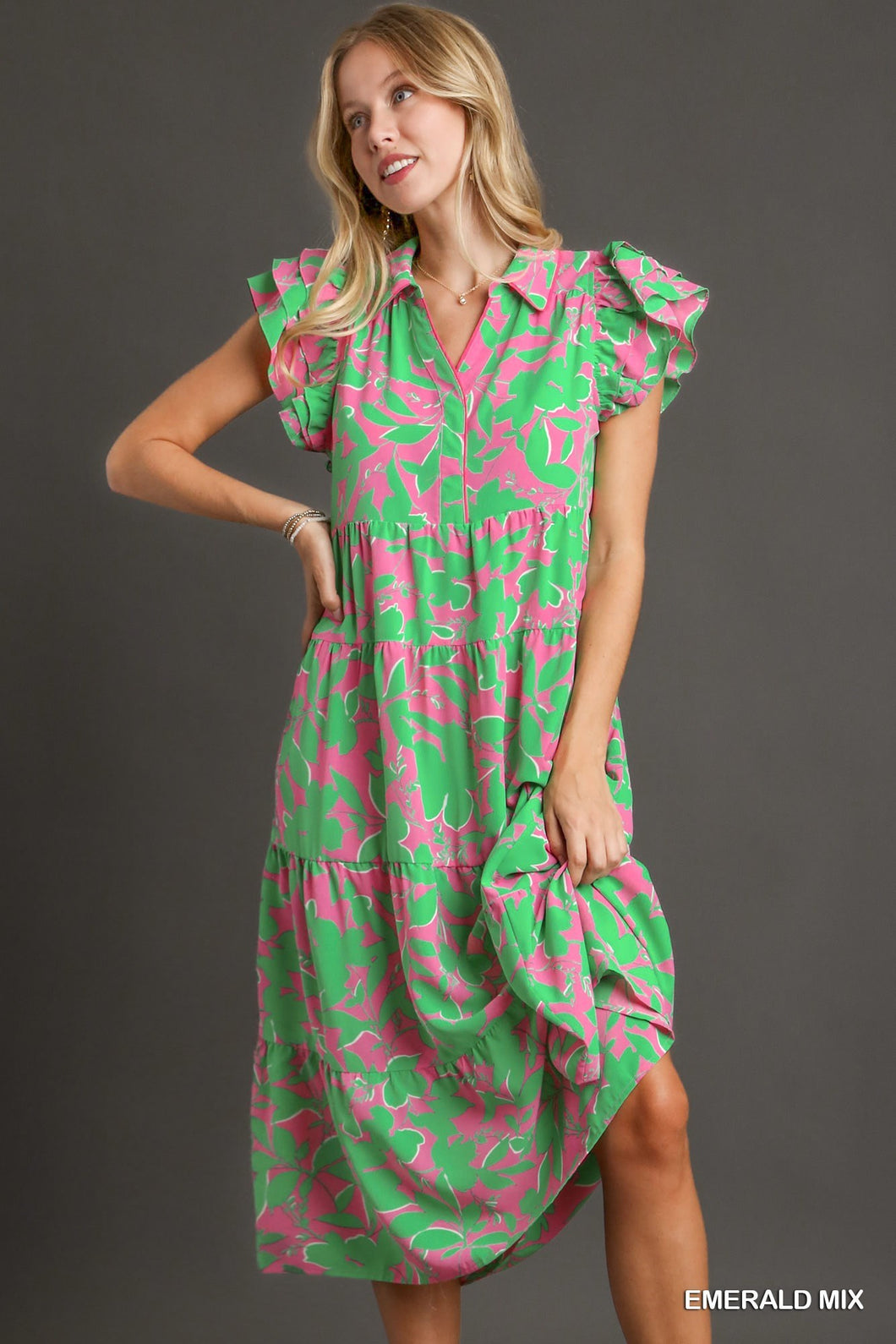 Two Tone Collared Midi Dress