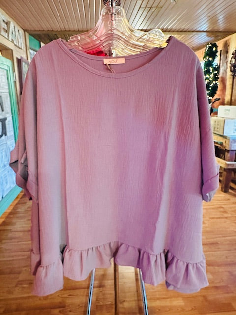 CRINKLED POLY CREPE WOVEN TOP