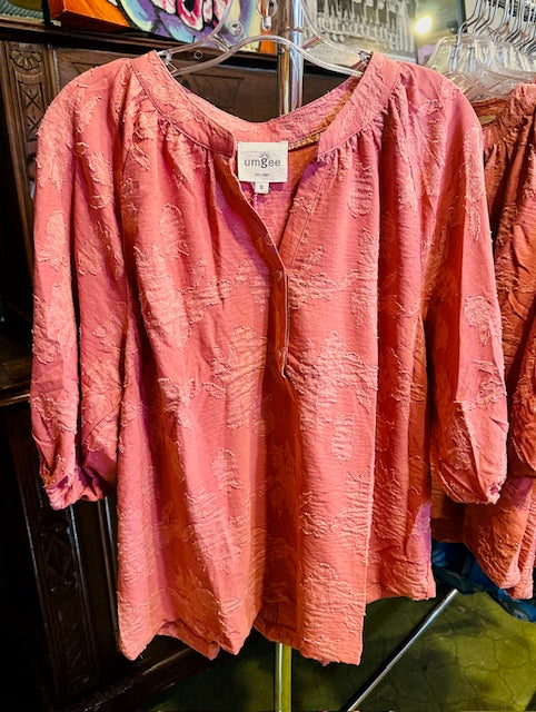 Rose Burnout Split Neck Top