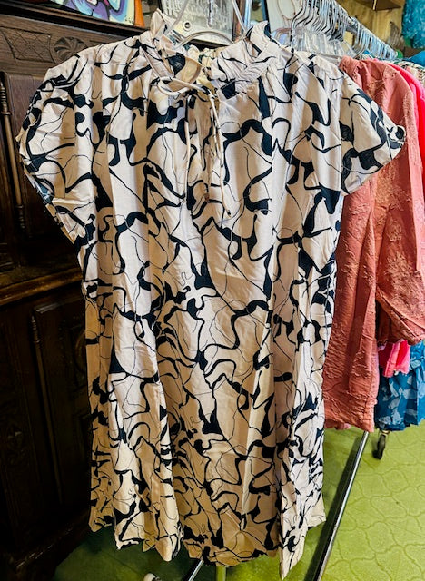 Cream Two Tone Abstract Print Mini Dress