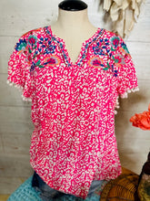 Load image into Gallery viewer, Pink Floral Pom Pom Top
