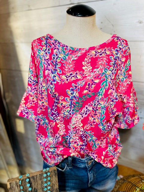 Criss Cross Floral Short Sleeve Top