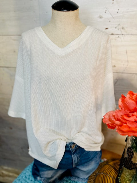 White Waffle Knit Top