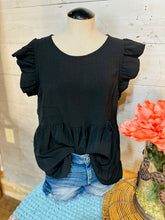 Load image into Gallery viewer, Black Flutter Sleeve Babydoll Blouse
