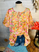 Load image into Gallery viewer, Pink &amp; Orange Floral Babydoll Top
