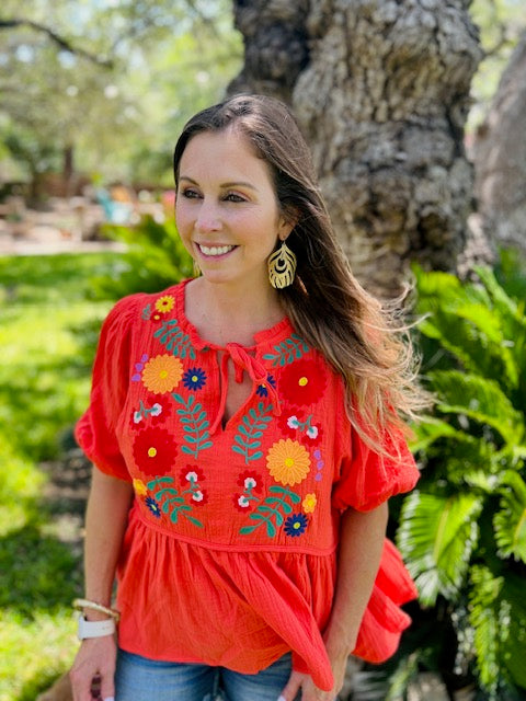 Orange Floral Babydoll Top