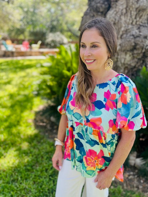 Mint Floral Babydoll Top