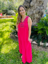 Load image into Gallery viewer, Hot Pink Embroidered Maxi Dress
