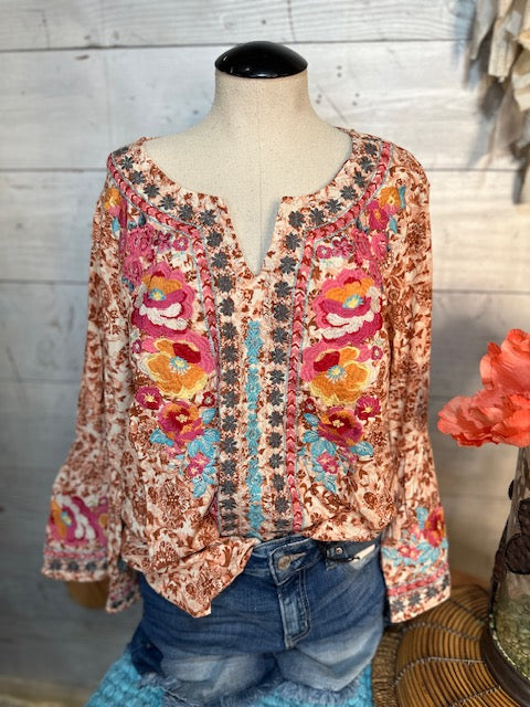 Rust Floral Embroidered Top