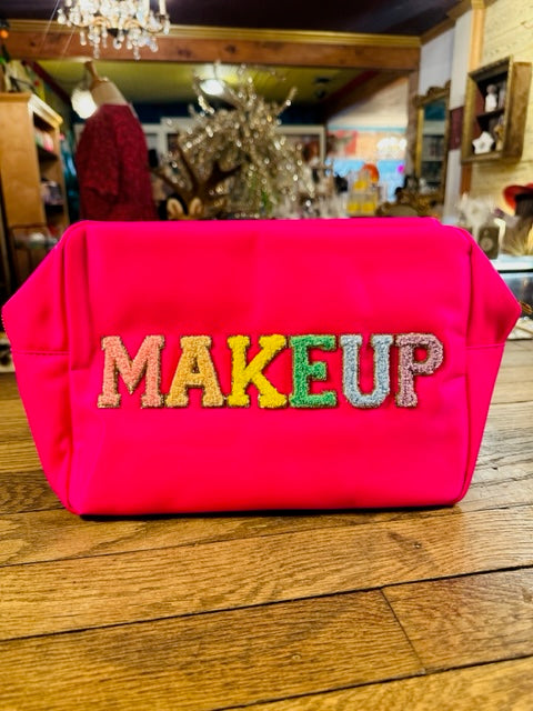 Makeup Hot Pink Xl Nylon Varsity Pouch