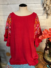 Load image into Gallery viewer, Embroidered Floral Sleeve Scarlet Blouse
