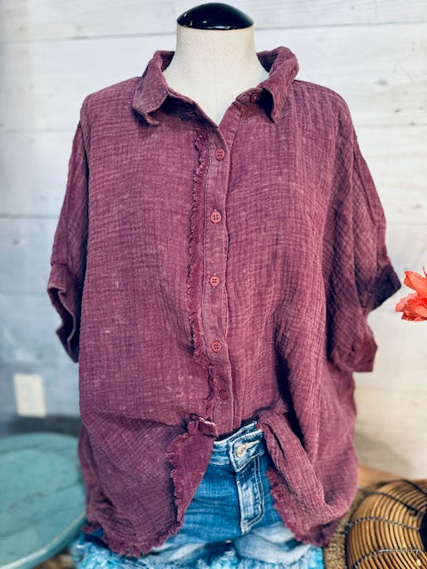 Plum Stonewashed Oversized Blouse