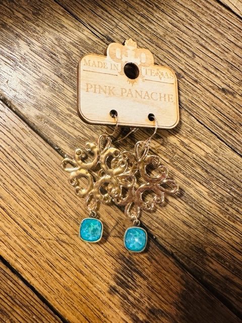 Turquoise Pendant Gold Earrings