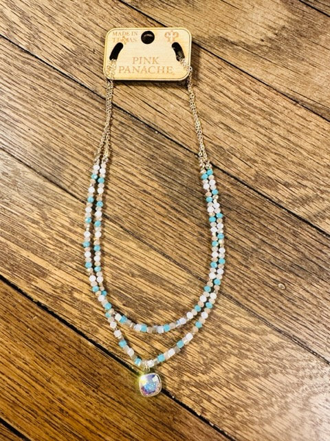 Aqua & White Double Strand Necklace