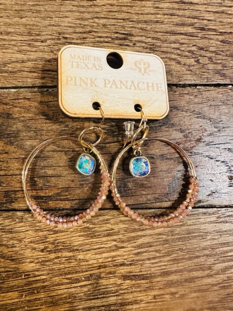 Brown Crystal Beaded Hoop Earrings