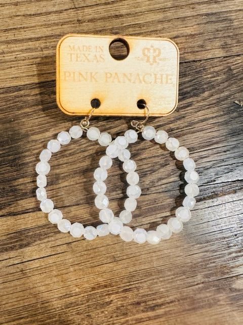 Clear White Beaded Hoop Earrings