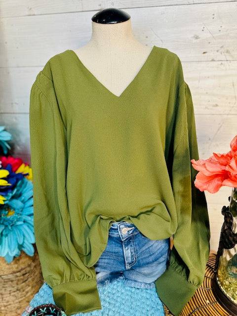 Olive Long Sleeve Peasant Top