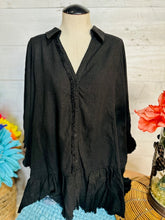 Load image into Gallery viewer, Linen Blend Top with Half Button Detail and Frayed Hemline
