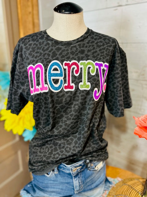 Colorful Merry with Glitter Tee