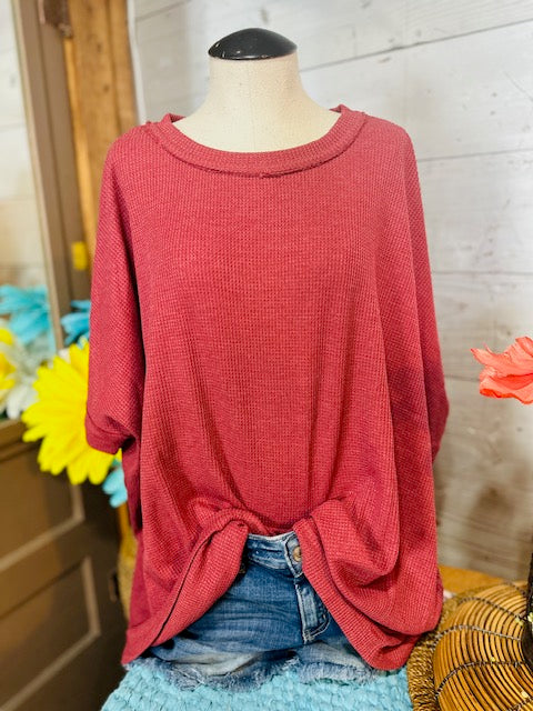 Oversized Thermal Knit Short Sleeve Top