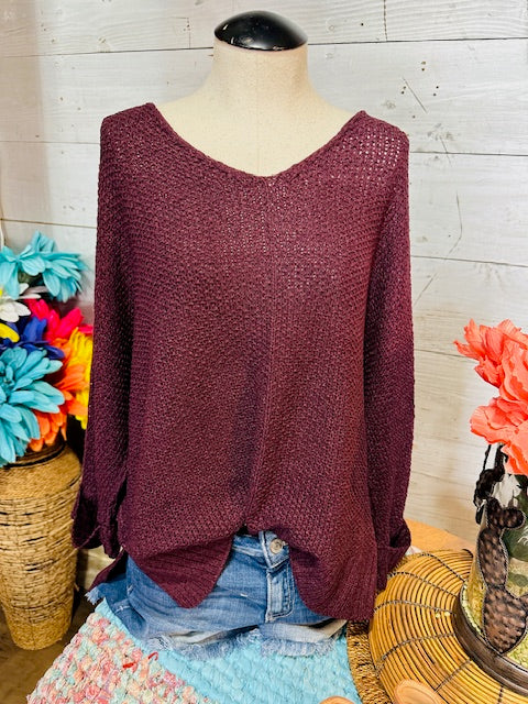 Maroon Crew Neck Knit Sweater