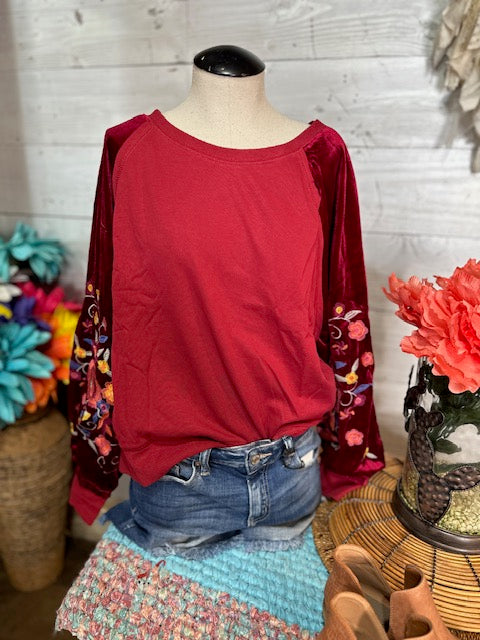 Velvet Embroidered Sleeves Sweatshirt