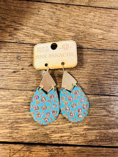 Turquoise Teardrop Wooden Earrings