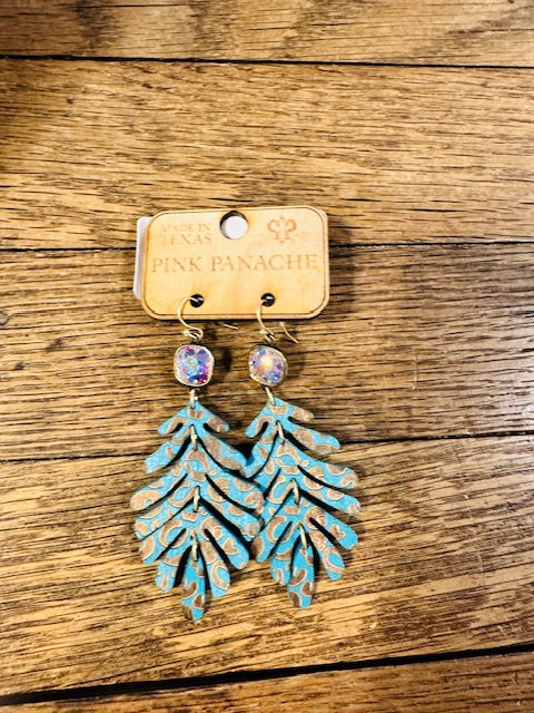 Turquoise Animal Print Wooden Earrings