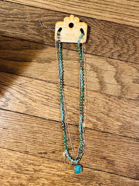 Triple Strand Turquoise Beaded Necklace
