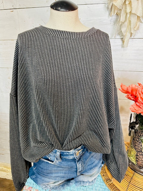 Stripe Textured Knit Comfy Sweatshirt