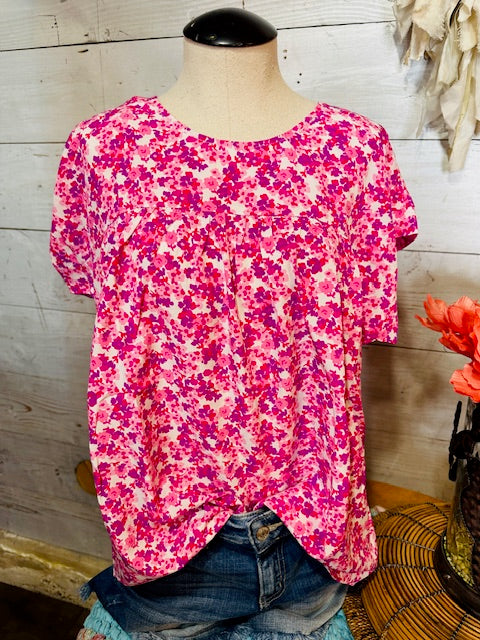 Floral Print Magenta Tunic Top