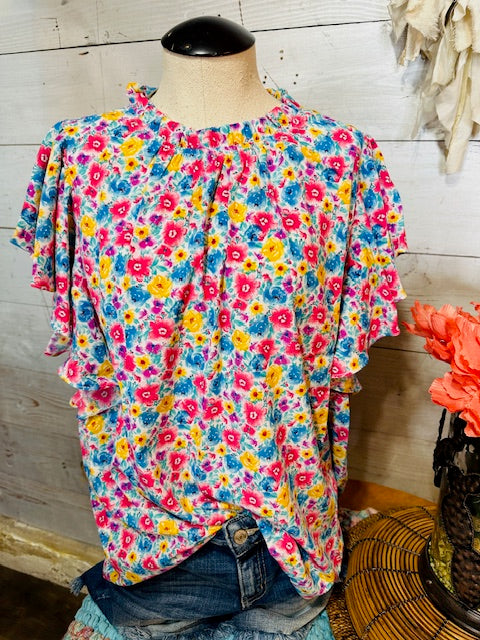 Watercolor Florals Print Blouse