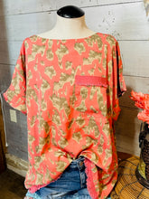 Load image into Gallery viewer, Animal Print Boxy Cut Top with Pocket &amp; Fray Details
