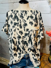 Load image into Gallery viewer, Animal Print Boxy Cut Top with Pocket &amp; Fray Details

