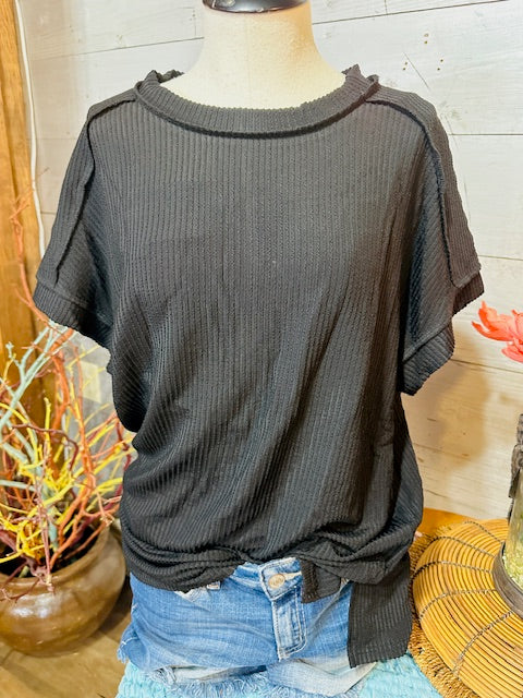 Textured Knit Round Neck T-Shirt