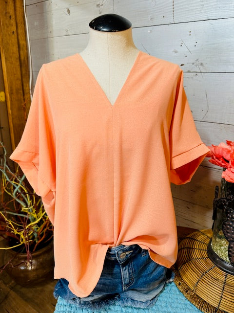 Solid Oversized V Neck Top