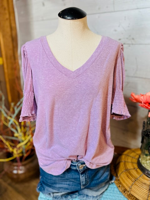 Vintage Lilac Smocked Sleeve Top