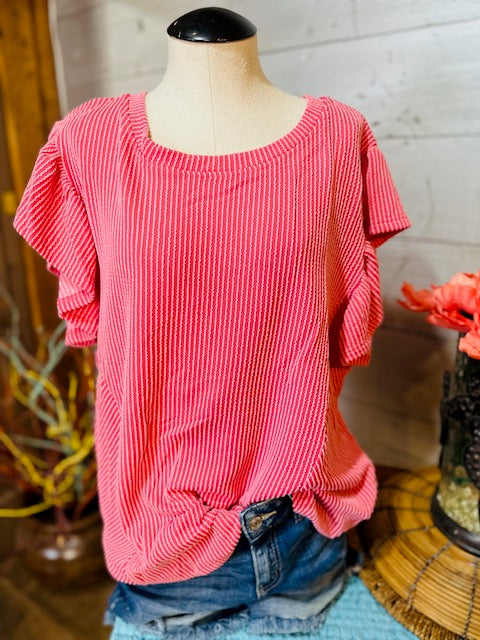 Textured Top with Ruffled Sleeves