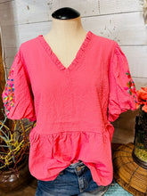 Load image into Gallery viewer, Bubblegum Baby Doll Top with Embroidery

